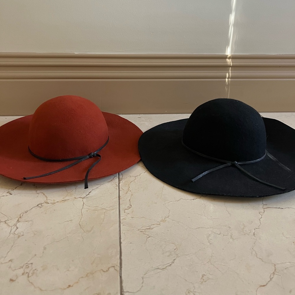 Elegant Black and Red Wide-Brimmed Hats